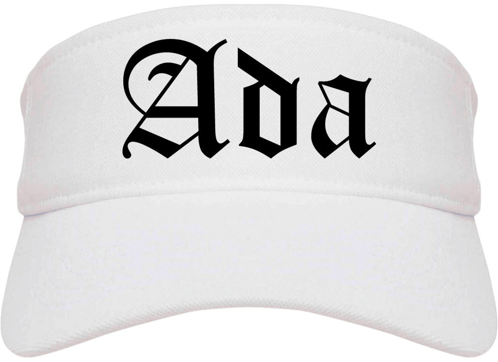 Ada Ohio OH Old English Mens Visor Cap Hat White