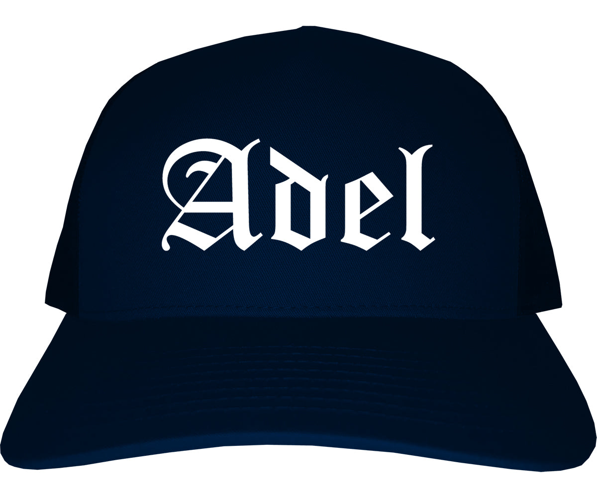 Adel Georgia GA Old English Mens Trucker Hat Cap Navy Blue