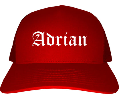 Adrian Michigan MI Old English Mens Trucker Hat Cap Red