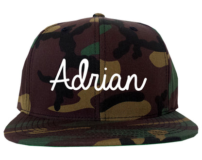 Adrian Michigan MI Script Mens Snapback Hat Army Camo
