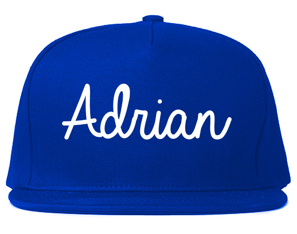 Adrian Michigan MI Script Mens Snapback Hat Royal Blue