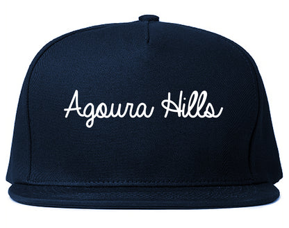 Agoura Hills California CA Script Mens Snapback Hat Navy Blue