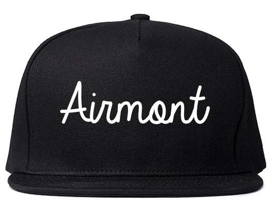 Airmont New York NY Script Mens Snapback Hat Black