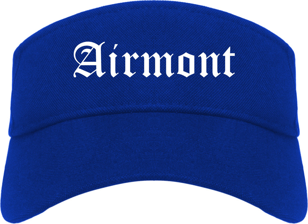 Airmont New York NY Old English Mens Visor Cap Hat Royal Blue