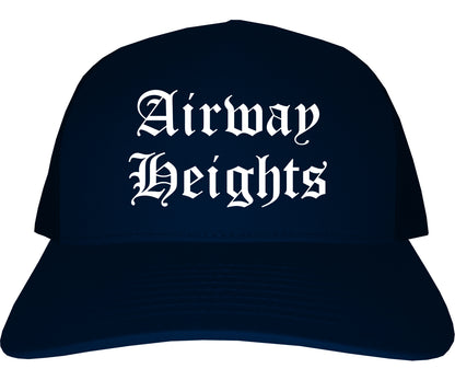 Airway Heights Washington WA Old English Mens Trucker Hat Cap Navy Blue