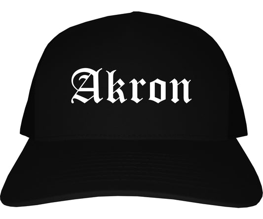 Akron Ohio OH Old English Mens Trucker Hat Cap Black