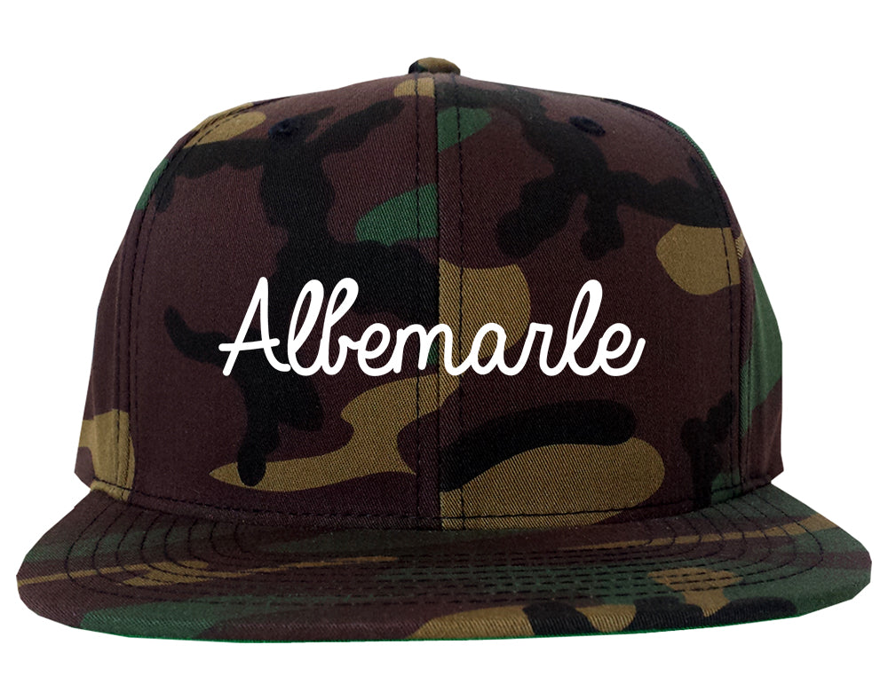 Albemarle North Carolina NC Script Mens Snapback Hat Army Camo