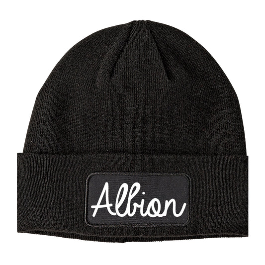 Albion Michigan MI Script Mens Knit Beanie Hat Cap Black
