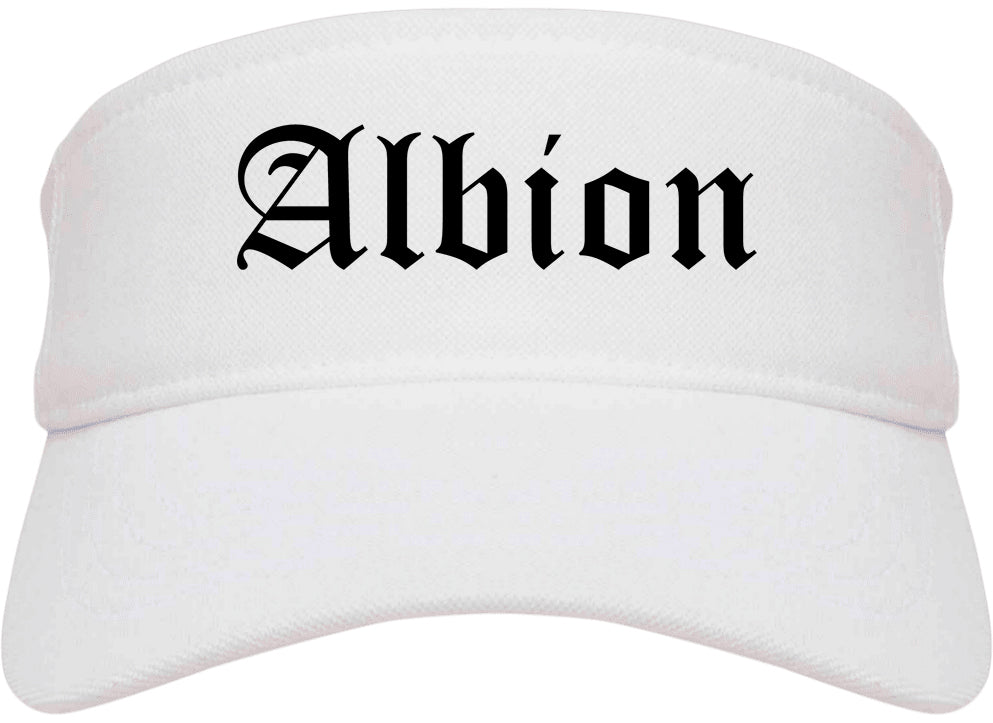 Albion Michigan MI Old English Mens Visor Cap Hat White