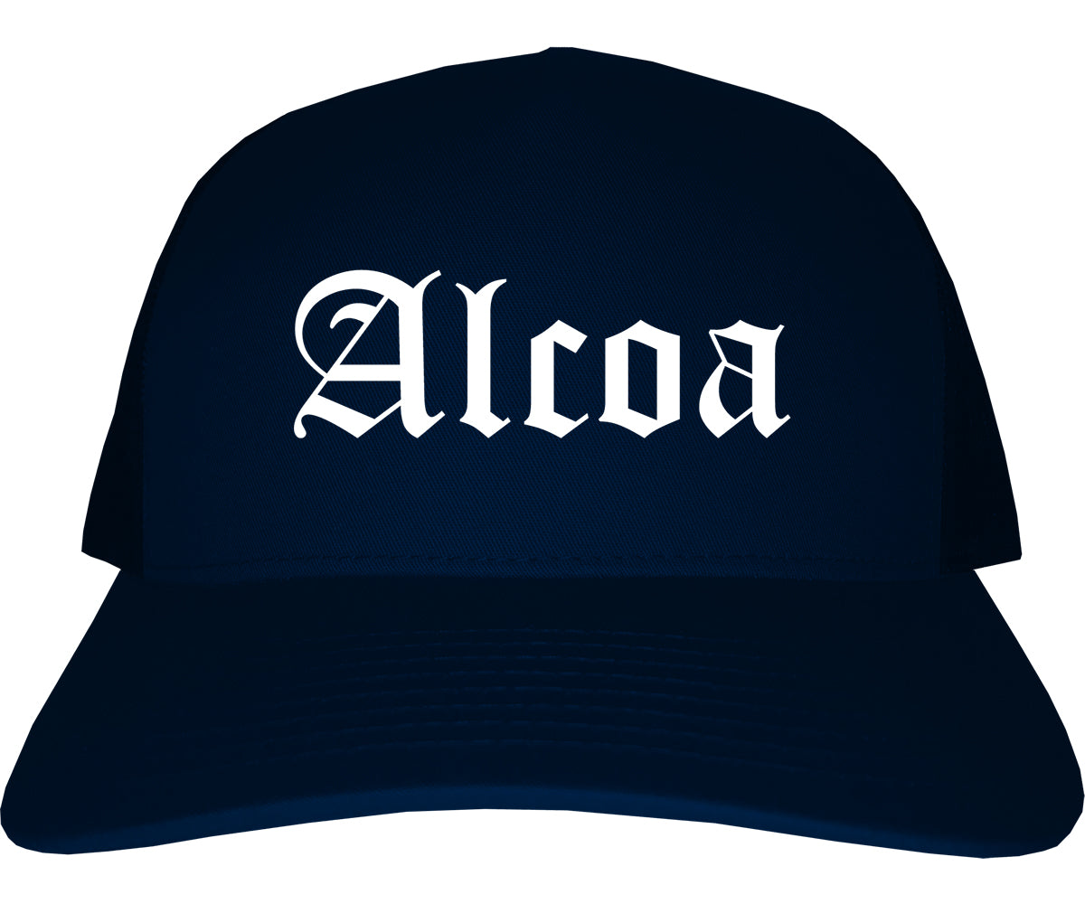 Alcoa Tennessee TN Old English Mens Trucker Hat Cap Navy Blue