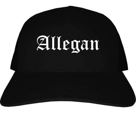 Allegan Michigan MI Old English Mens Trucker Hat Cap Black
