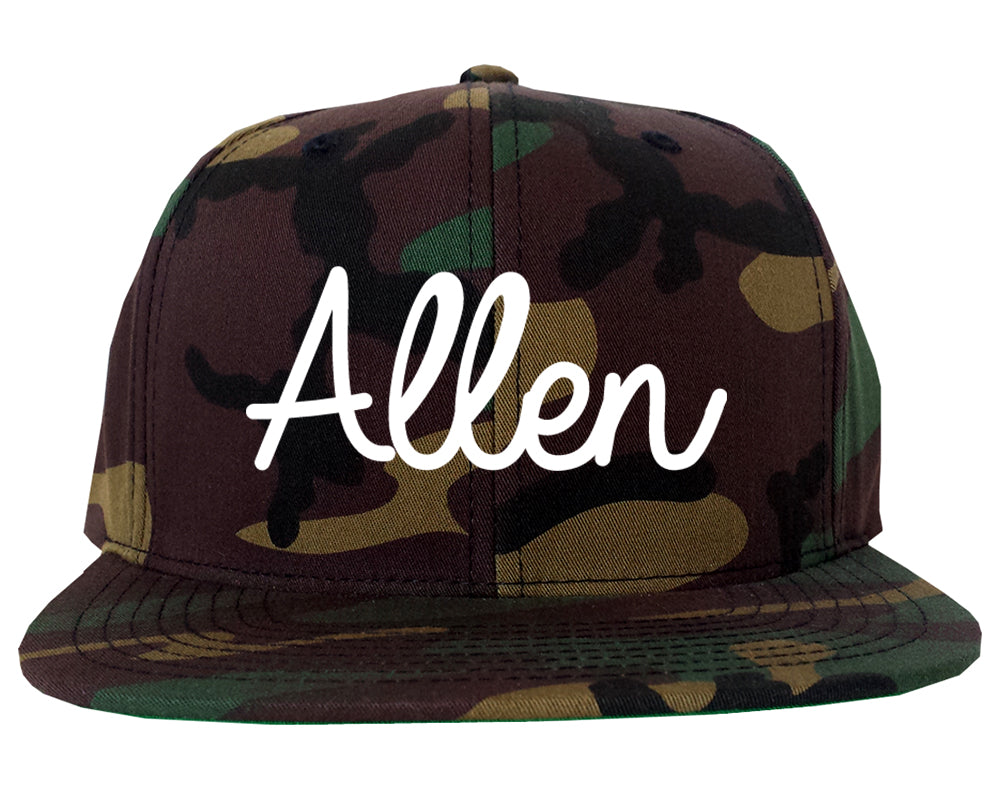 Allen Texas TX Script Mens Snapback Hat Army Camo