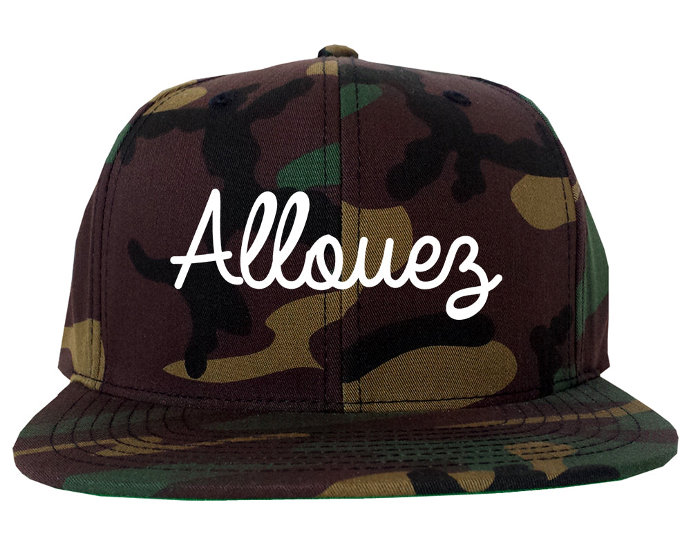 Allouez Wisconsin WI Script Mens Snapback Hat Army Camo