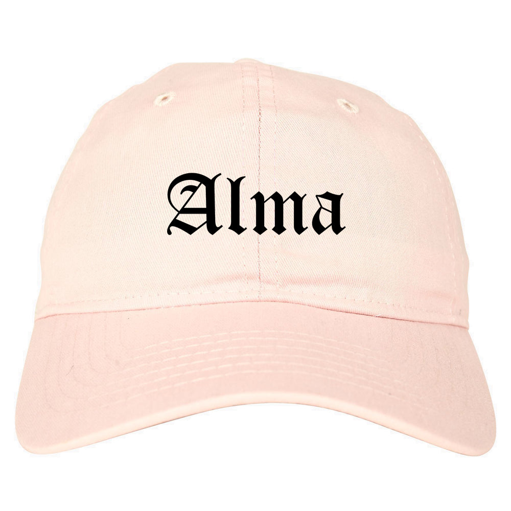 Alma Arkansas AR Old English Mens Dad Hat Baseball Cap Pink