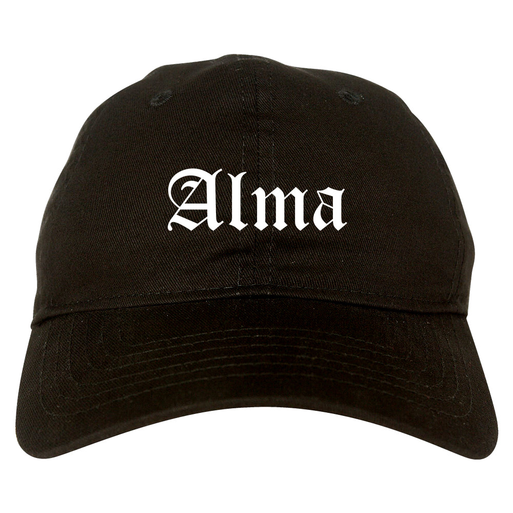 Alma Michigan MI Old English Mens Dad Hat Baseball Cap Black