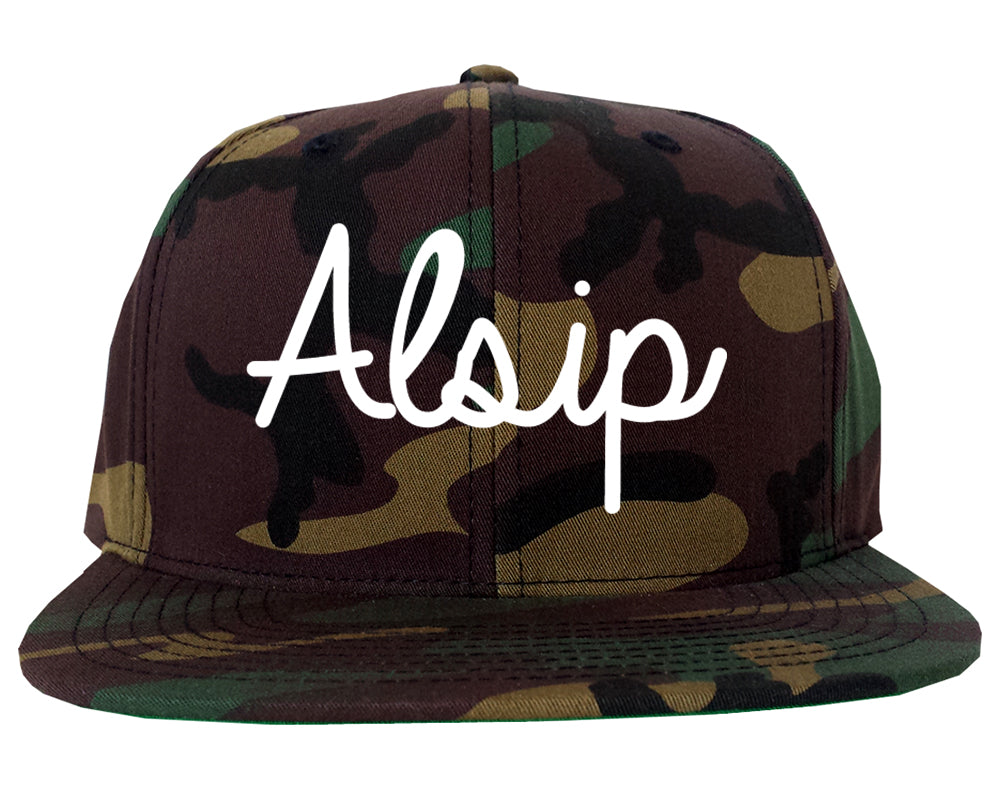 Alsip Illinois IL Script Mens Snapback Hat Army Camo