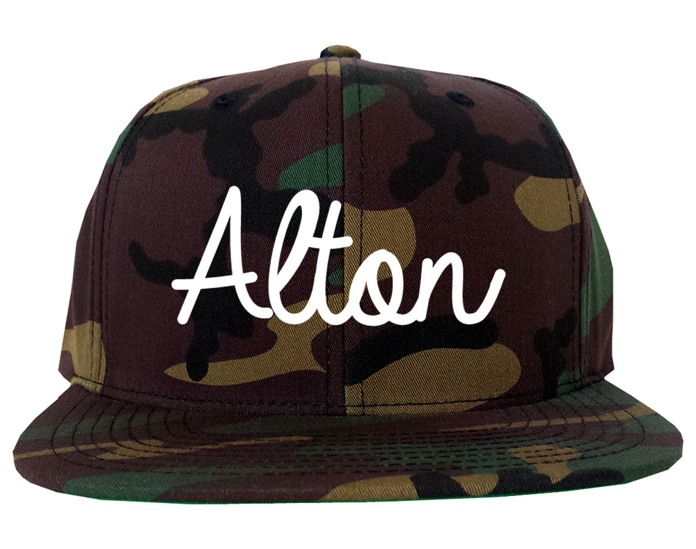 Alton Texas TX Script Mens Snapback Hat Army Camo