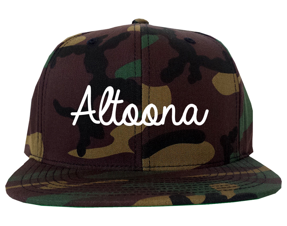 Altoona Iowa IA Script Mens Snapback Hat Army Camo