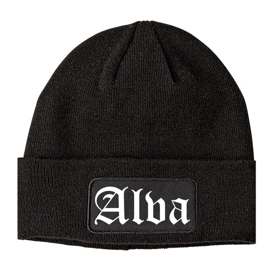 Alva Oklahoma OK Old English Mens Knit Beanie Hat Cap Black