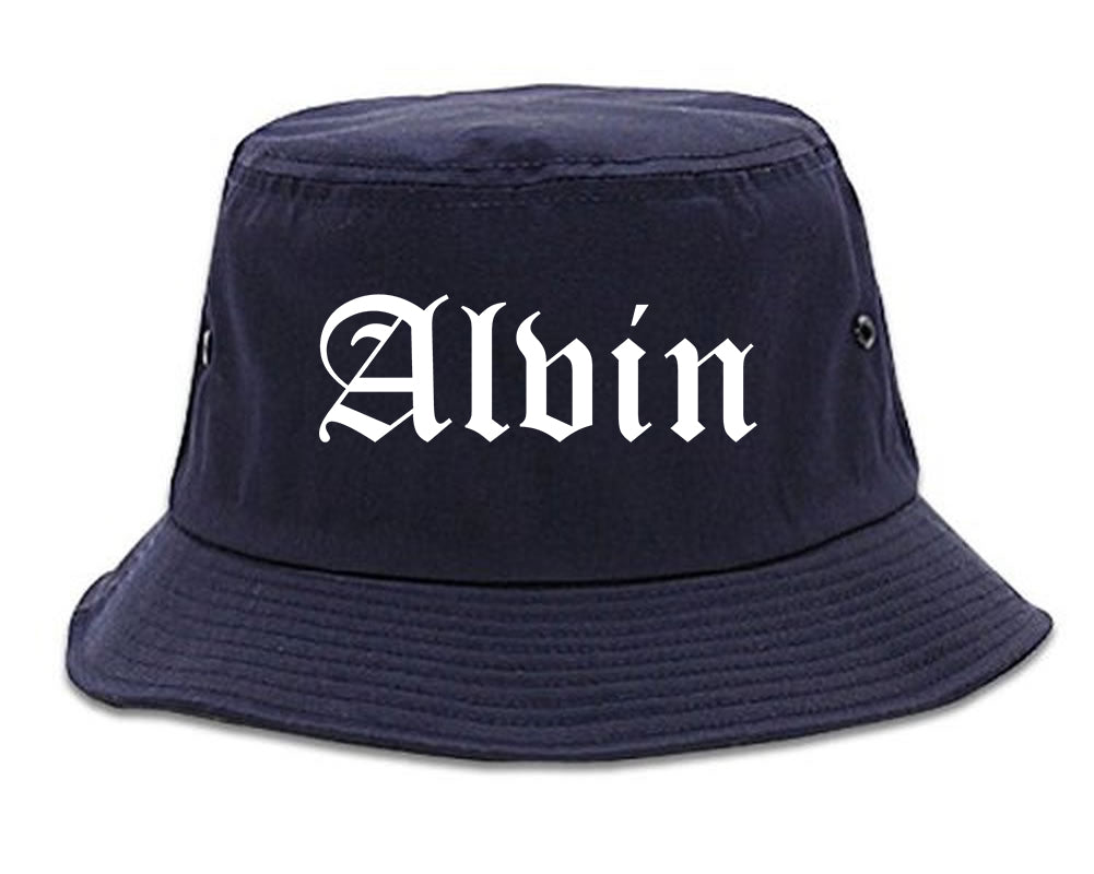 Alvin Texas TX Old English Mens Bucket Hat Navy Blue