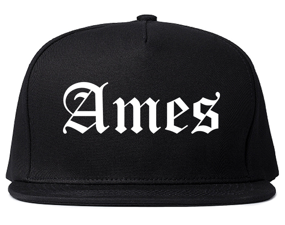 Ames Iowa IA Old English Mens Snapback Hat Black