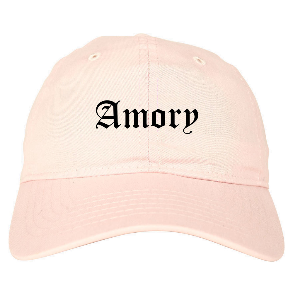 Amory Mississippi MS Old English Mens Dad Hat Baseball Cap Pink