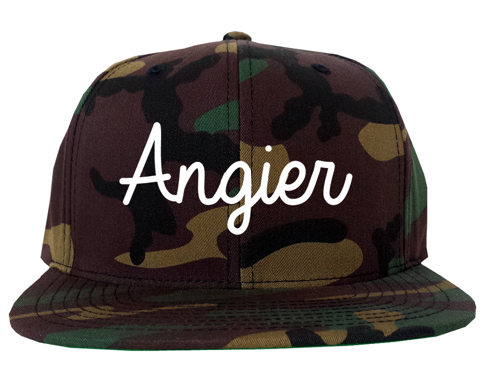 Angier North Carolina NC Script Mens Snapback Hat Army Camo