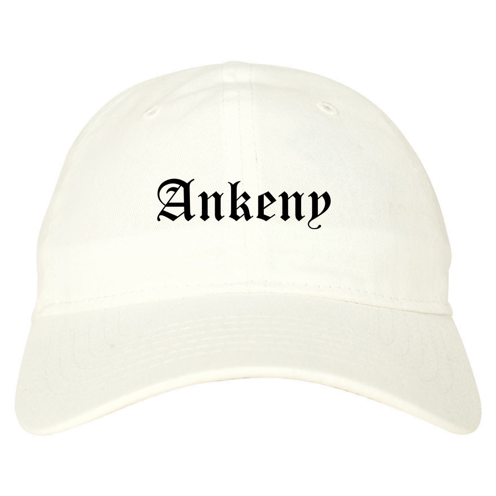 Ankeny Iowa IA Old English Mens Dad Hat Baseball Cap White