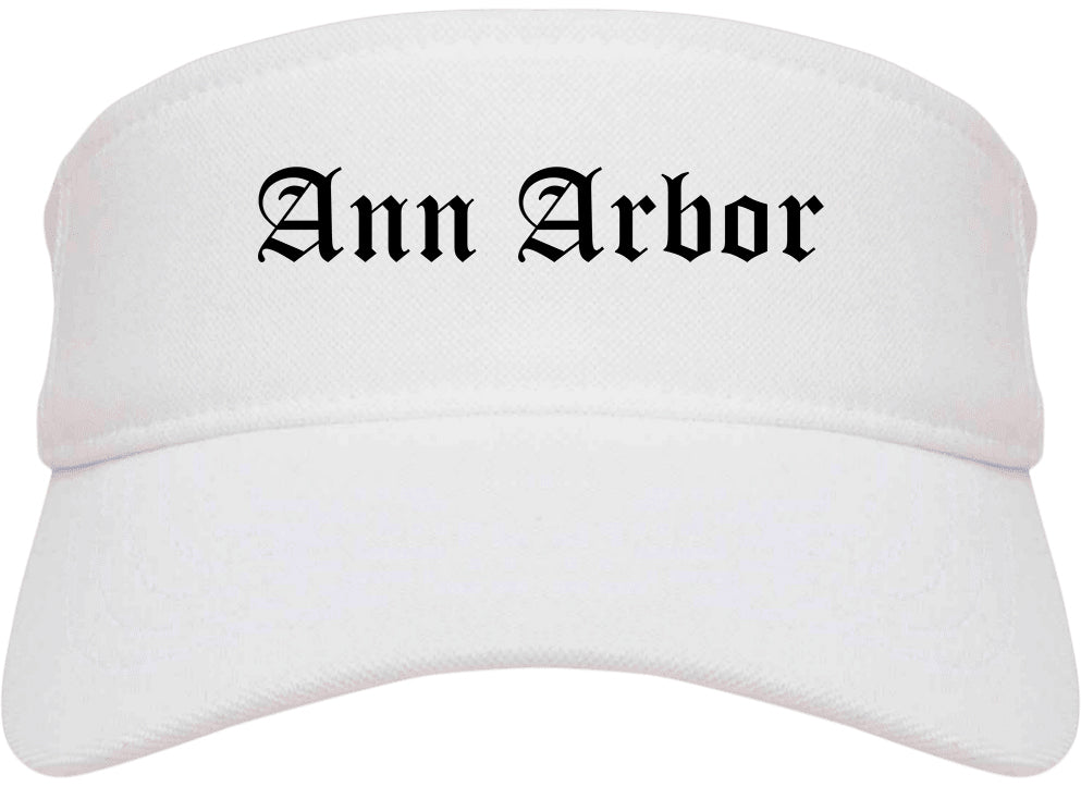 Ann Arbor Michigan MI Old English Mens Visor Cap Hat White