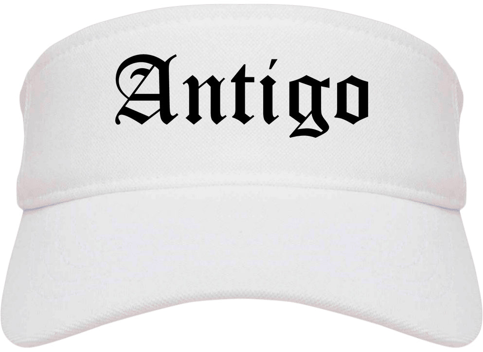 Antigo Wisconsin WI Old English Mens Visor Cap Hat White