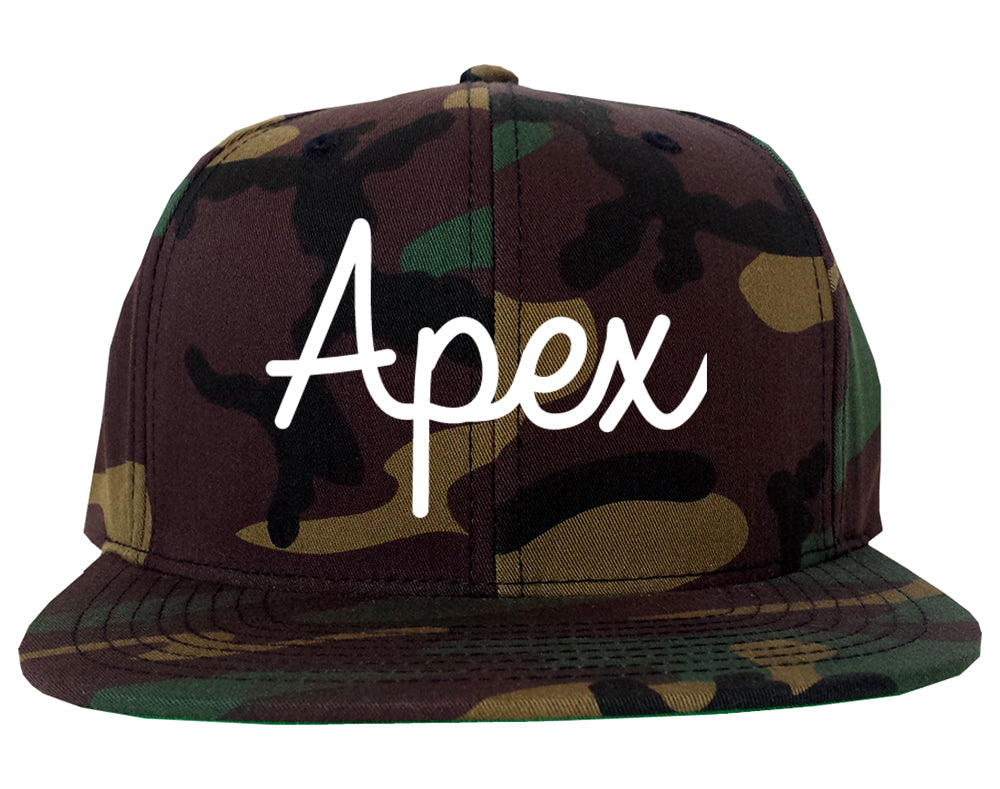 Apex North Carolina NC Script Mens Snapback Hat Army Camo