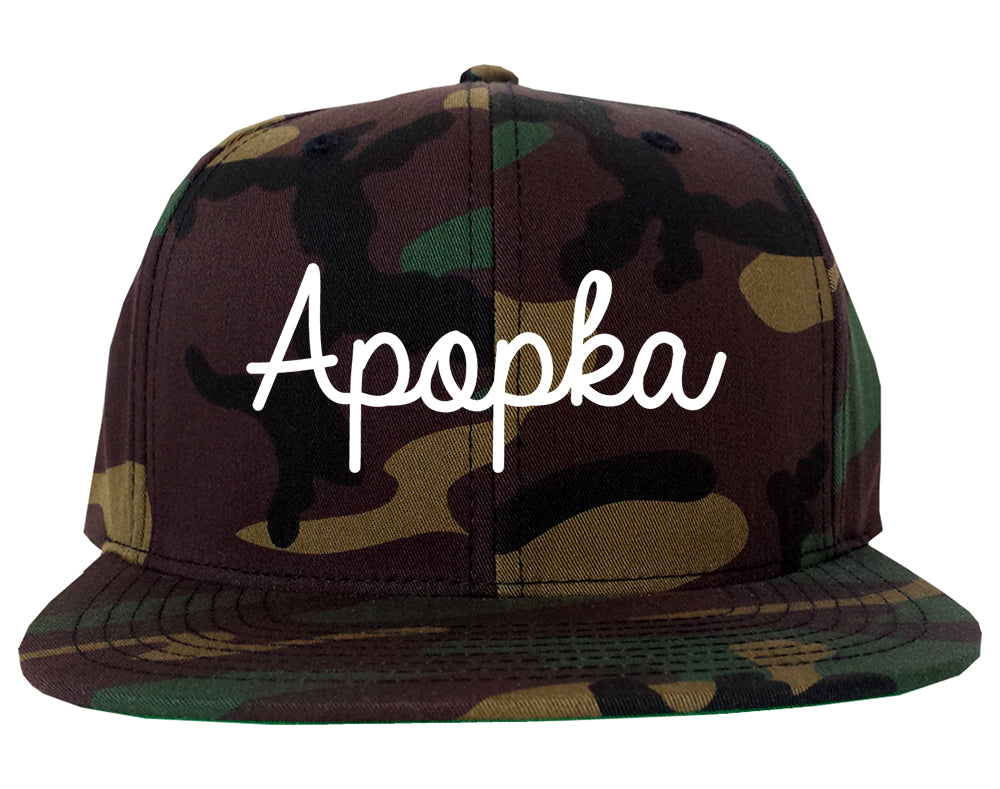 Apopka Florida FL Script Mens Snapback Hat Army Camo
