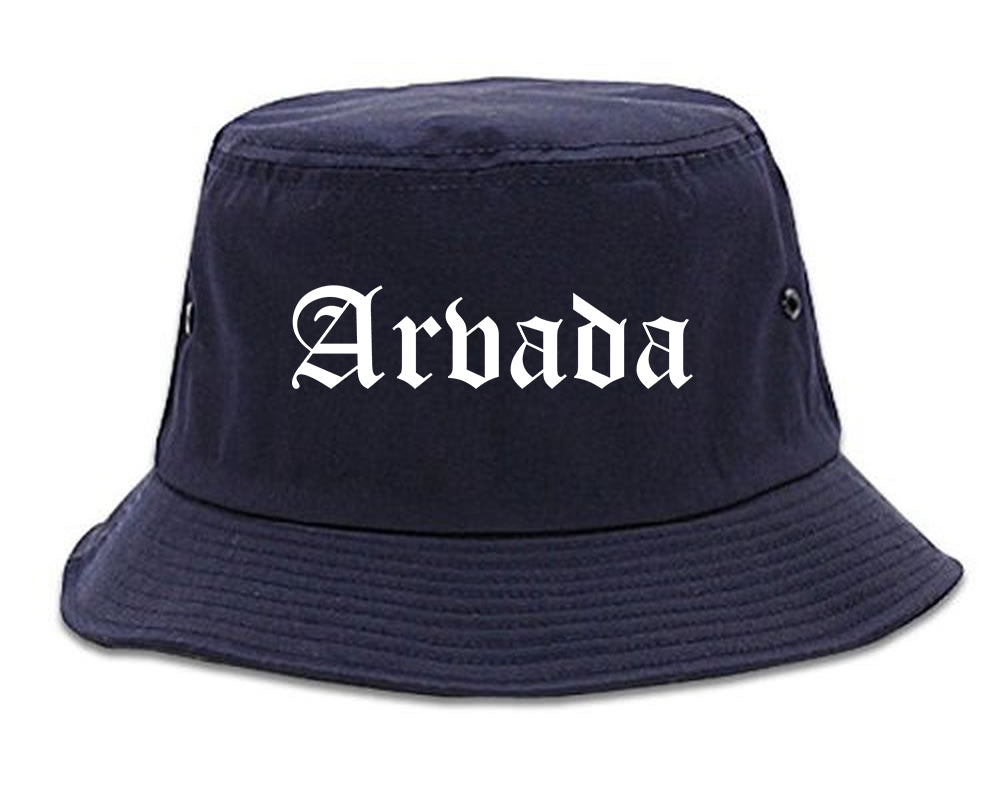 Arvada Colorado CO Old English Mens Bucket Hat Navy Blue
