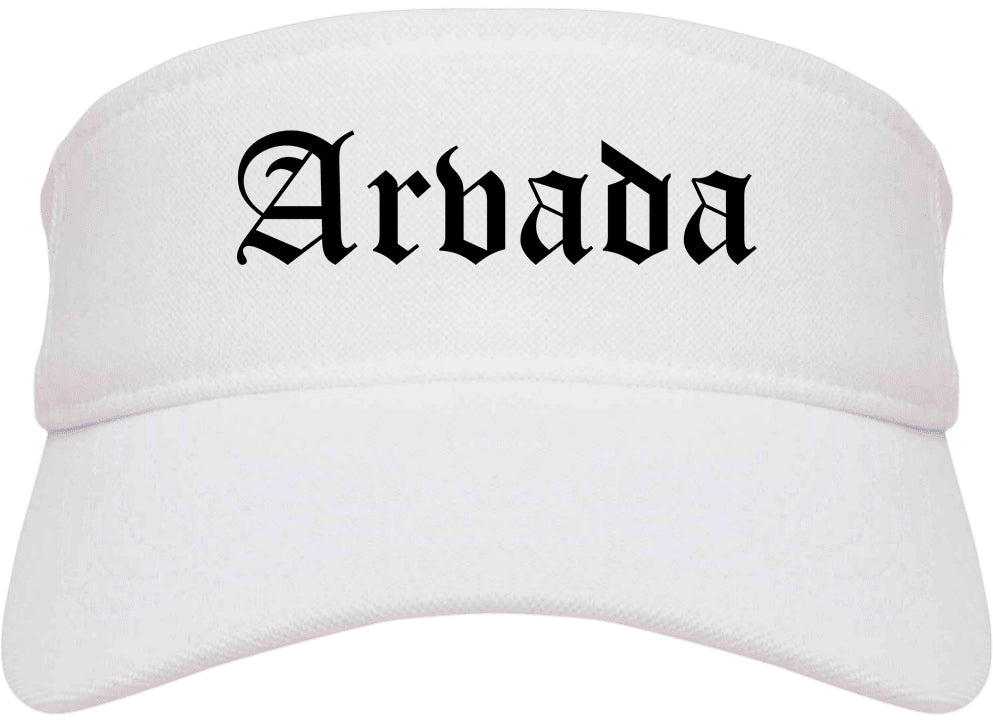 Arvada Colorado CO Old English Mens Visor Cap Hat White