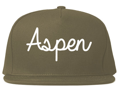 Aspen Colorado CO Script Mens Snapback Hat Grey