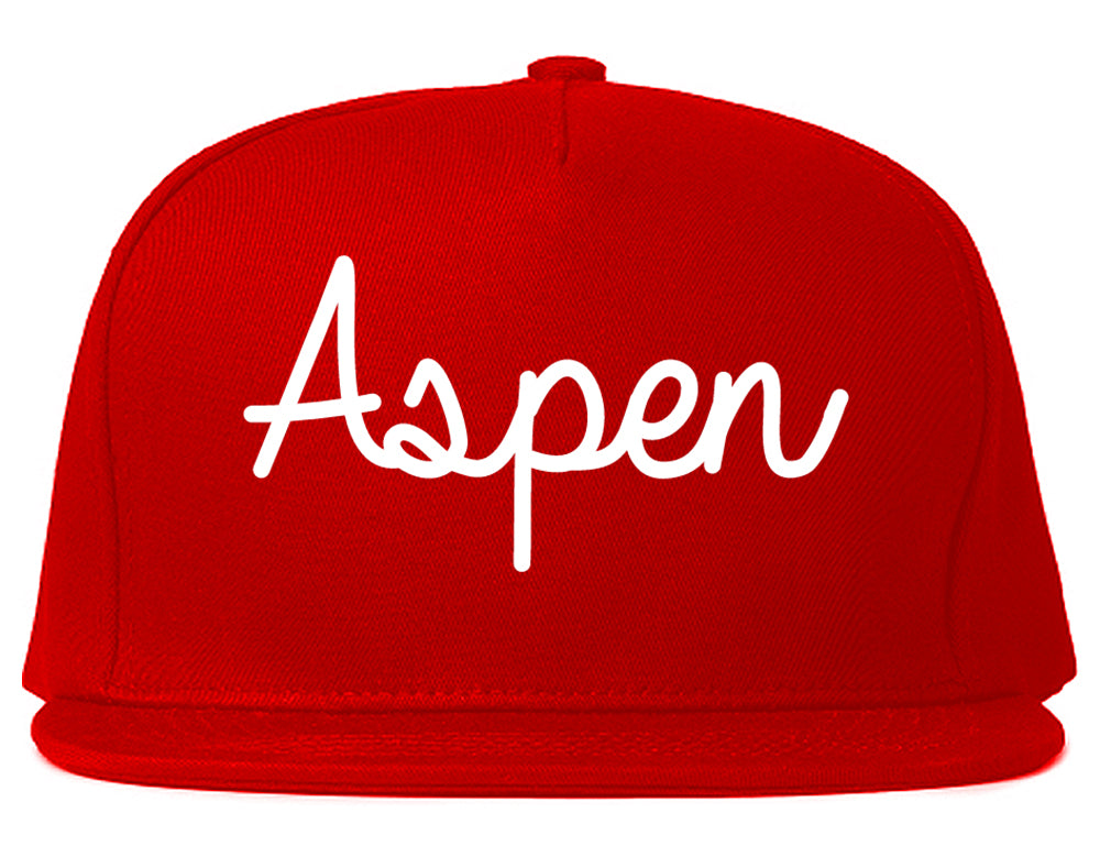 Aspen Colorado CO Script Mens Snapback Hat Red