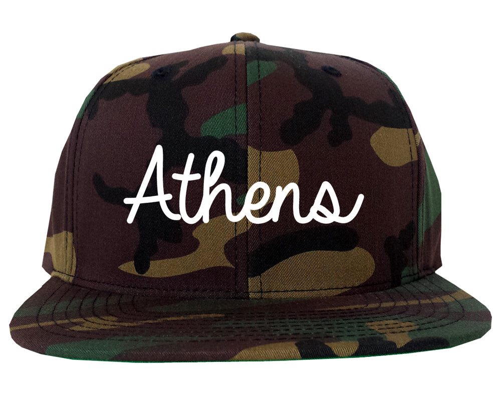 Athens Georgia GA Script Mens Snapback Hat Army Camo