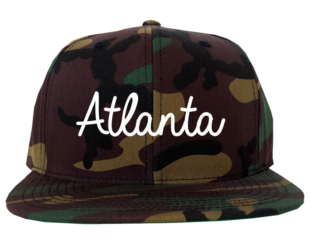 Atlanta Georgia GA Script Mens Snapback Hat Army Camo