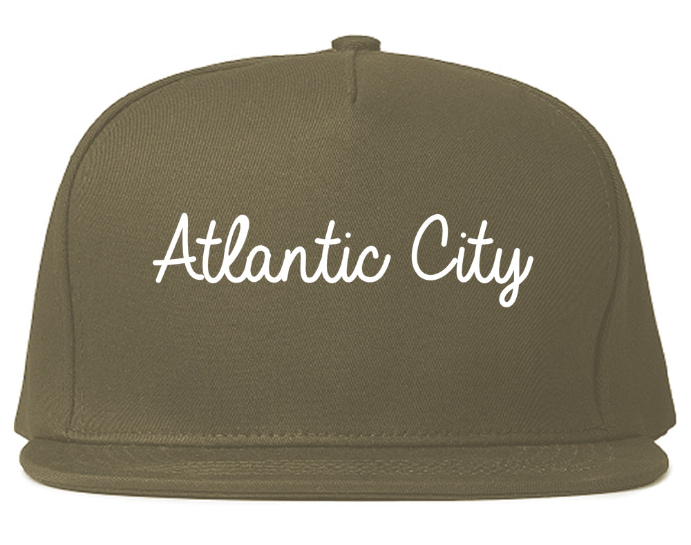 Atlantic City New Jersey NJ Script Mens Snapback Hat Grey