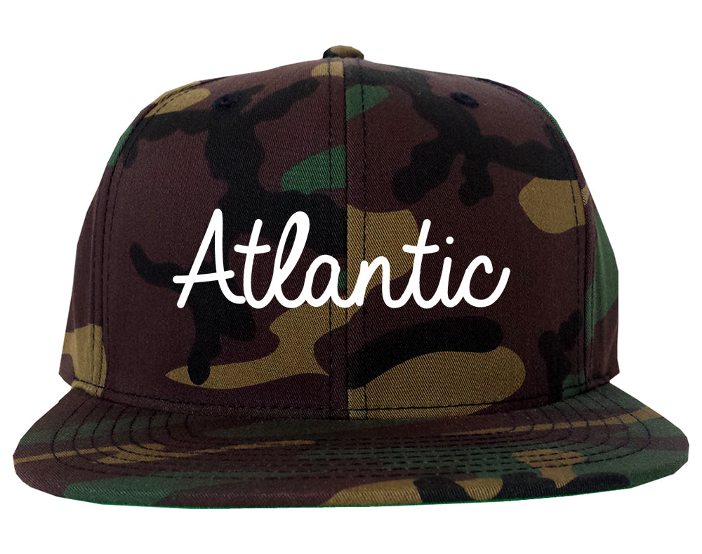 Atlantic Iowa IA Script Mens Snapback Hat Army Camo