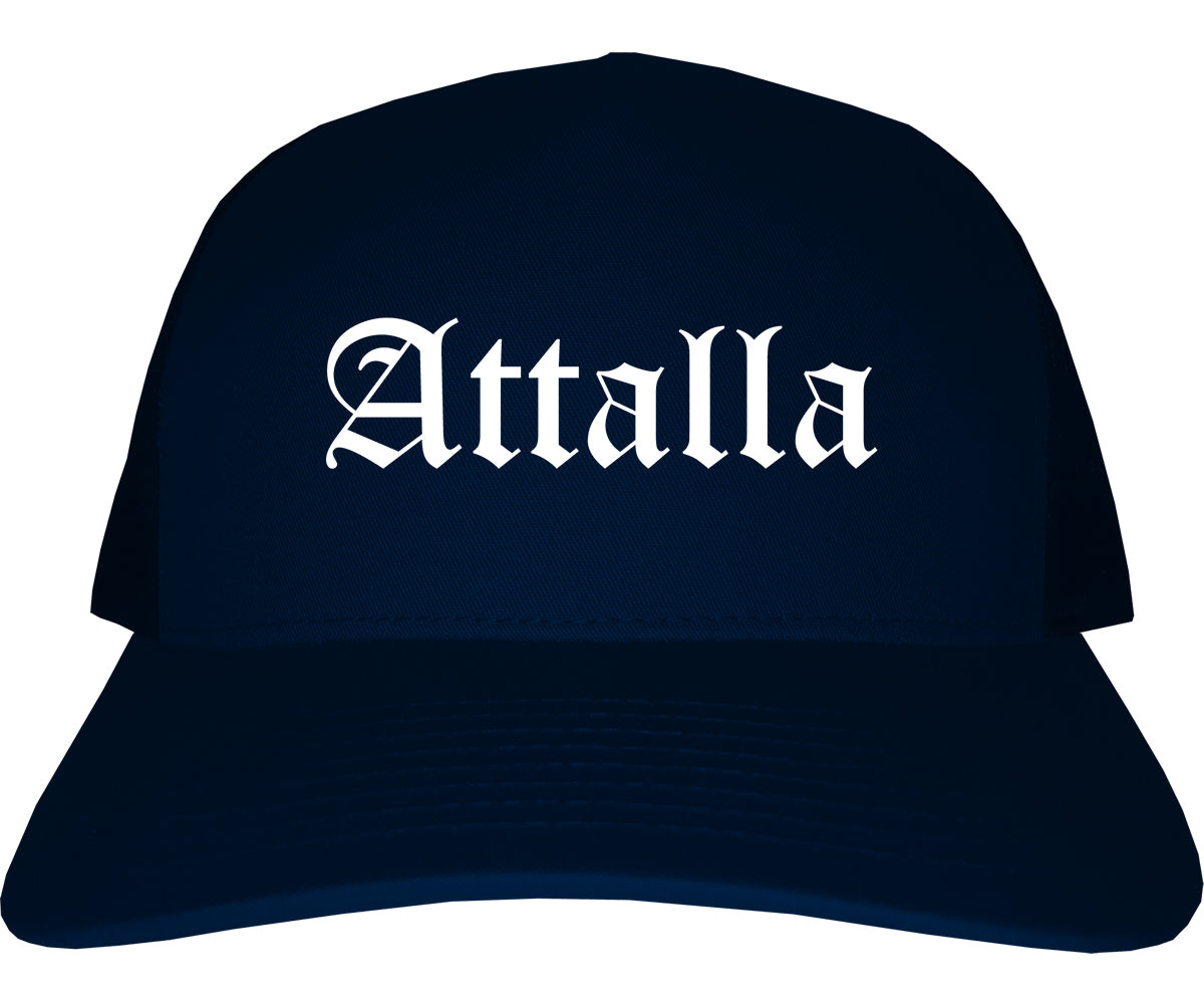 Attalla Alabama AL Old English Mens Trucker Hat Cap Navy Blue