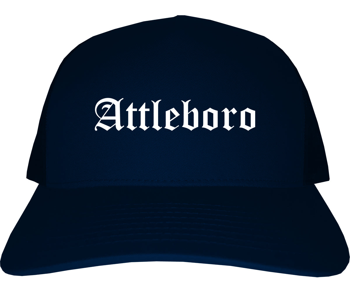 Attleboro Massachusetts MA Old English Mens Trucker Hat Cap Navy Blue