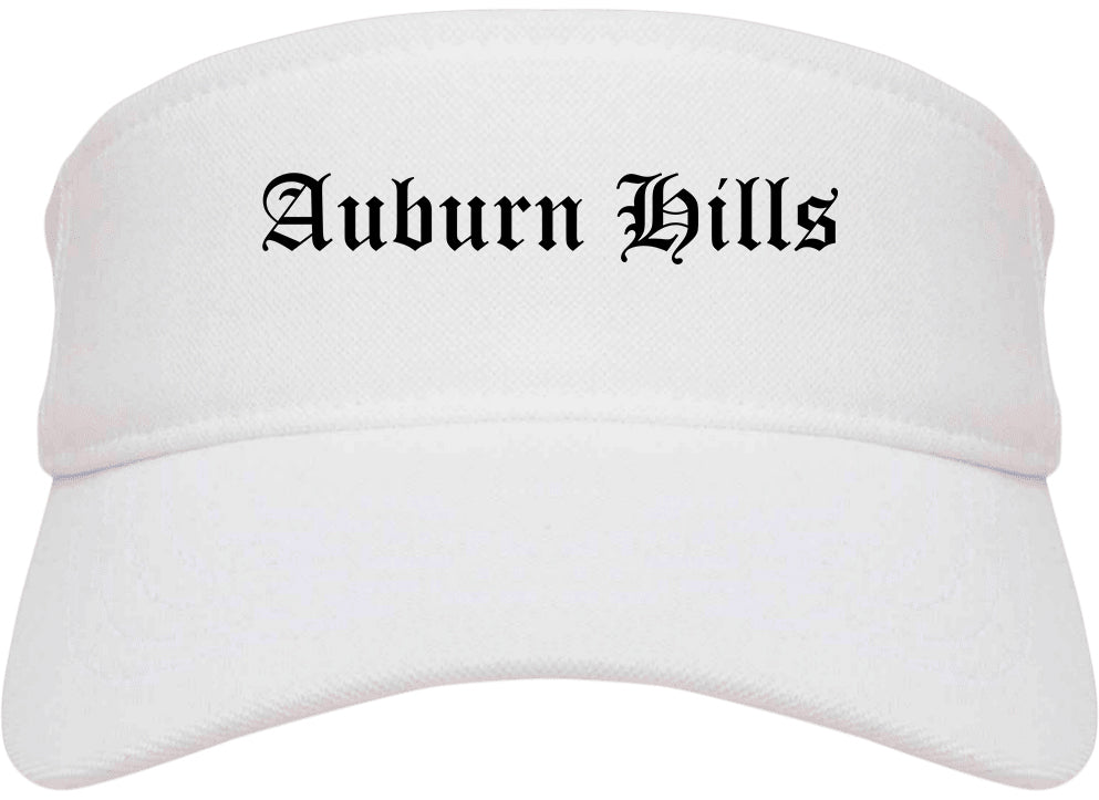 Auburn Hills Michigan MI Old English Mens Visor Cap Hat White
