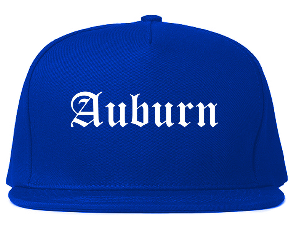 Auburn Maine ME Old English Mens Snapback Hat Royal Blue