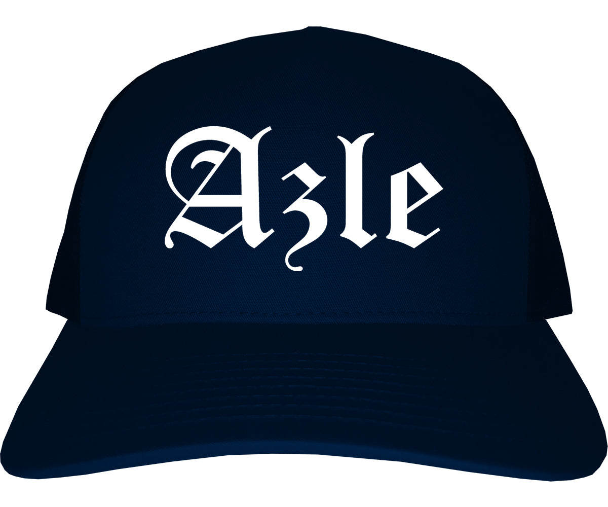 Azle Texas TX Old English Mens Trucker Hat Cap Navy Blue