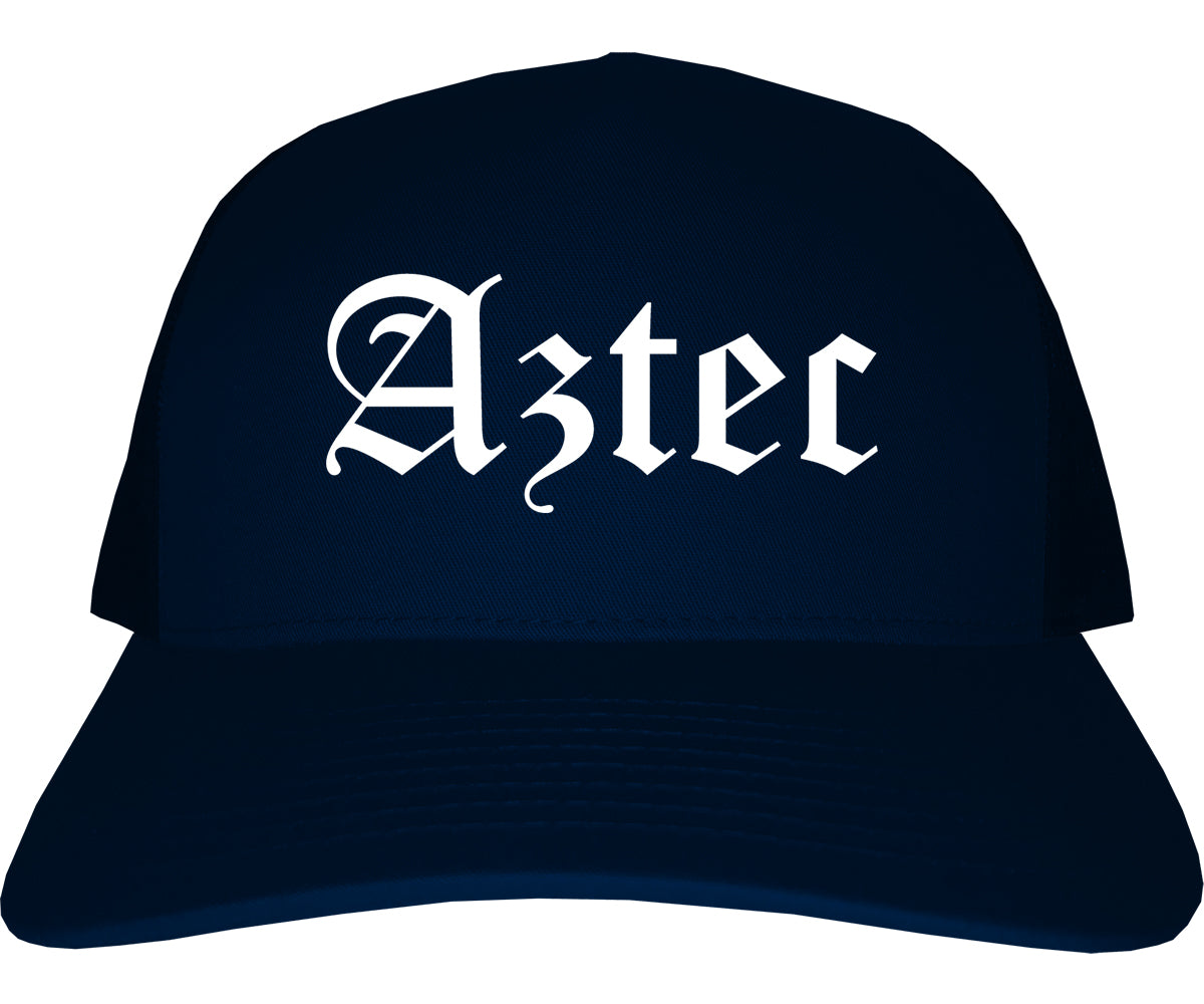 Aztec New Mexico NM Old English Mens Trucker Hat Cap Navy Blue
