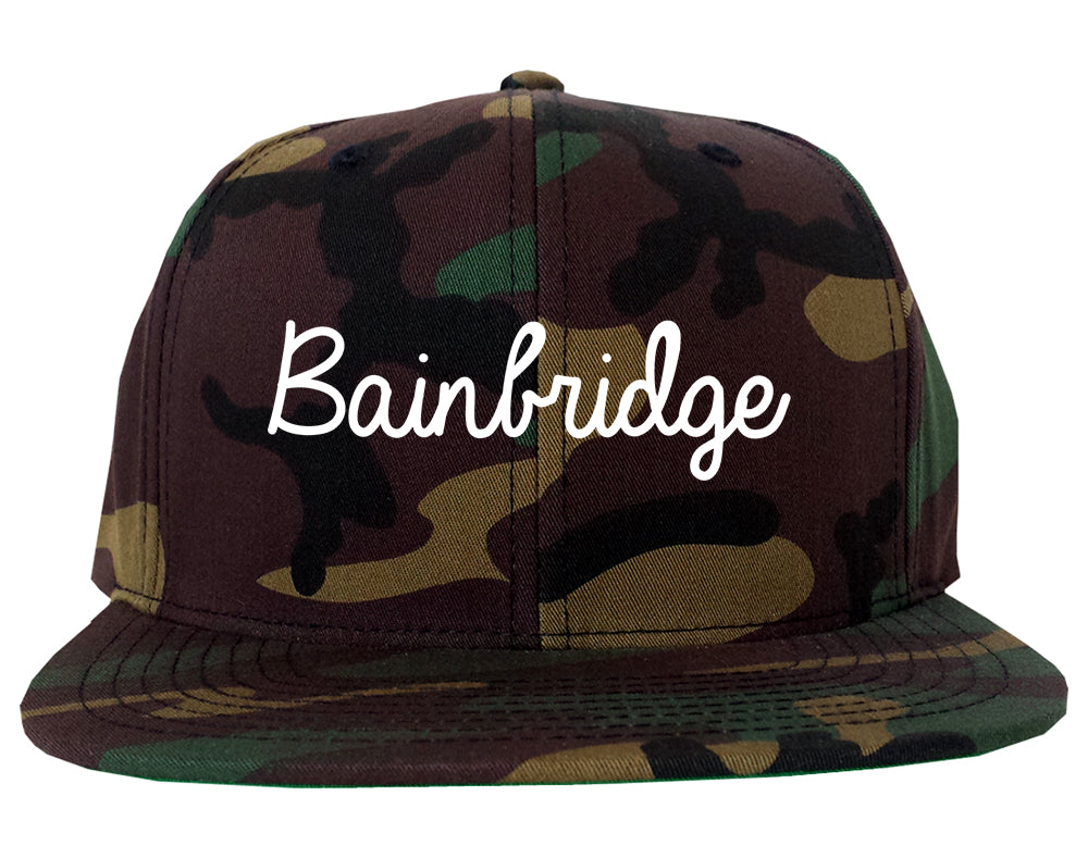 Bainbridge Georgia GA Script Mens Snapback Hat Army Camo
