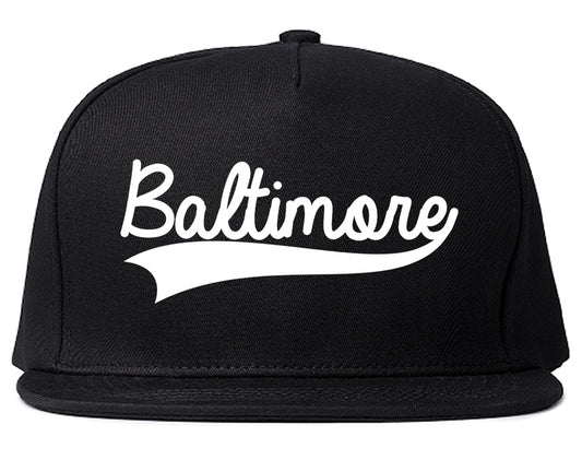 Baltimore Old School Varsity Logo Mens Snapback Hat Black