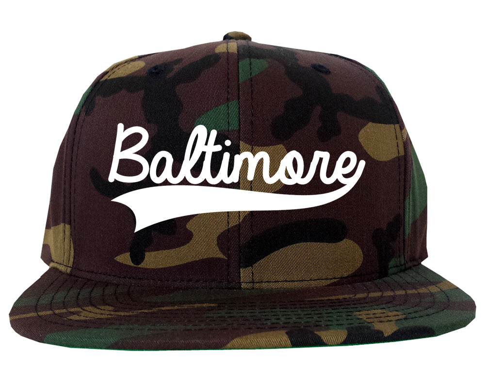 Baltimore Old School Varsity Logo Mens Snapback Hat Camo