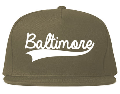 Baltimore Old School Varsity Logo Mens Snapback Hat Grey
